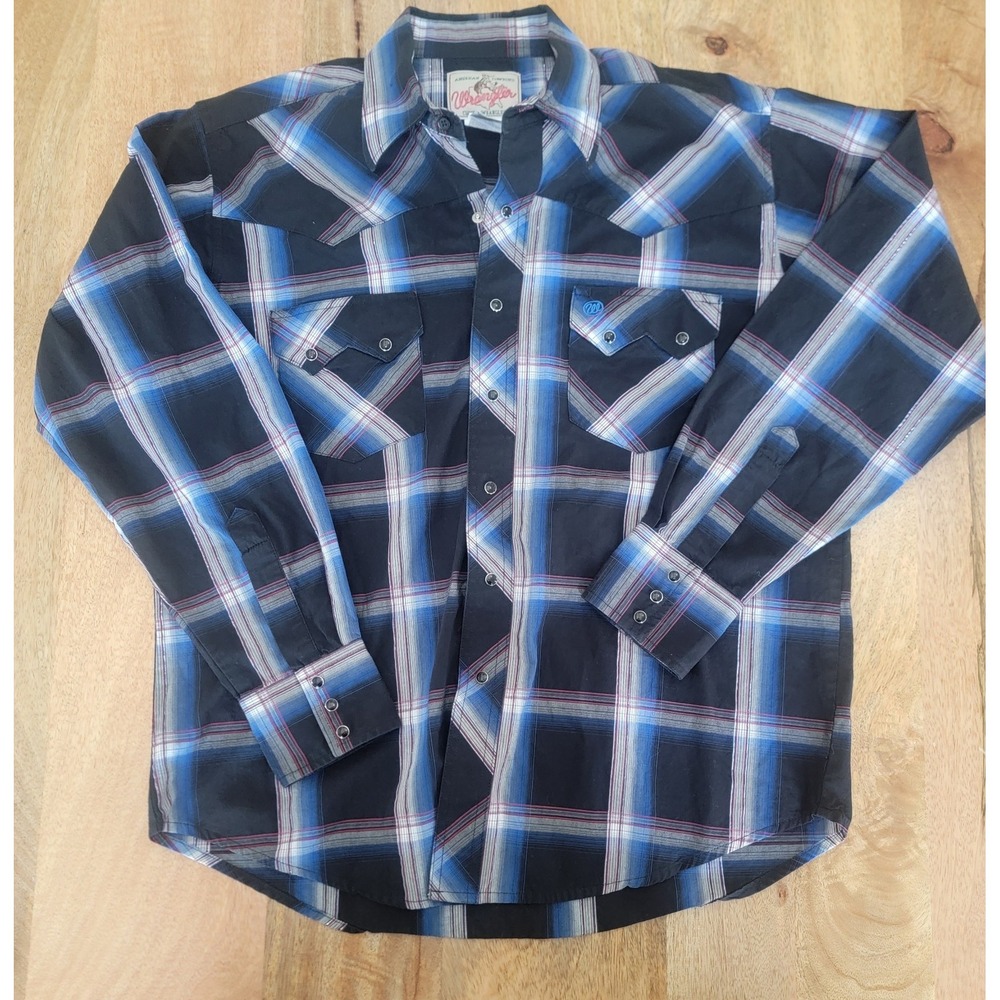 Wrangler Black Pearl Snap Mens Shirt M Black Western Long Sleeve Rodeo Style